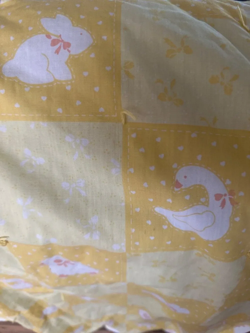 Handmade Baby Quilt Yellow Patchwork Lamb Bunny Swan Nursery Fleece Blanket